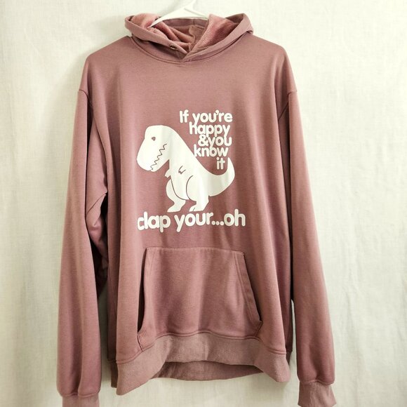 NEW Pink T-REX Dinosaur Silky Plush Pullover Hoodie Girls LARGE / Women SM - Picture 1 of 12